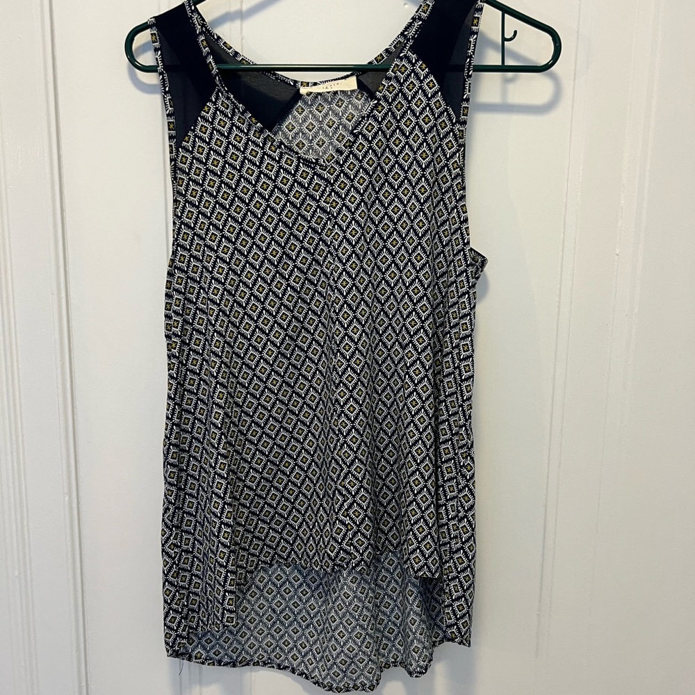 Navy Blue and Yellow Sleeveless Blouse
